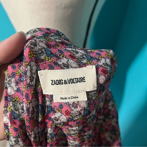Zadig & Voltaire L Pink Reevas Liberty Skull Floral Print Long Sleeve Dress - Picture 9 of 10